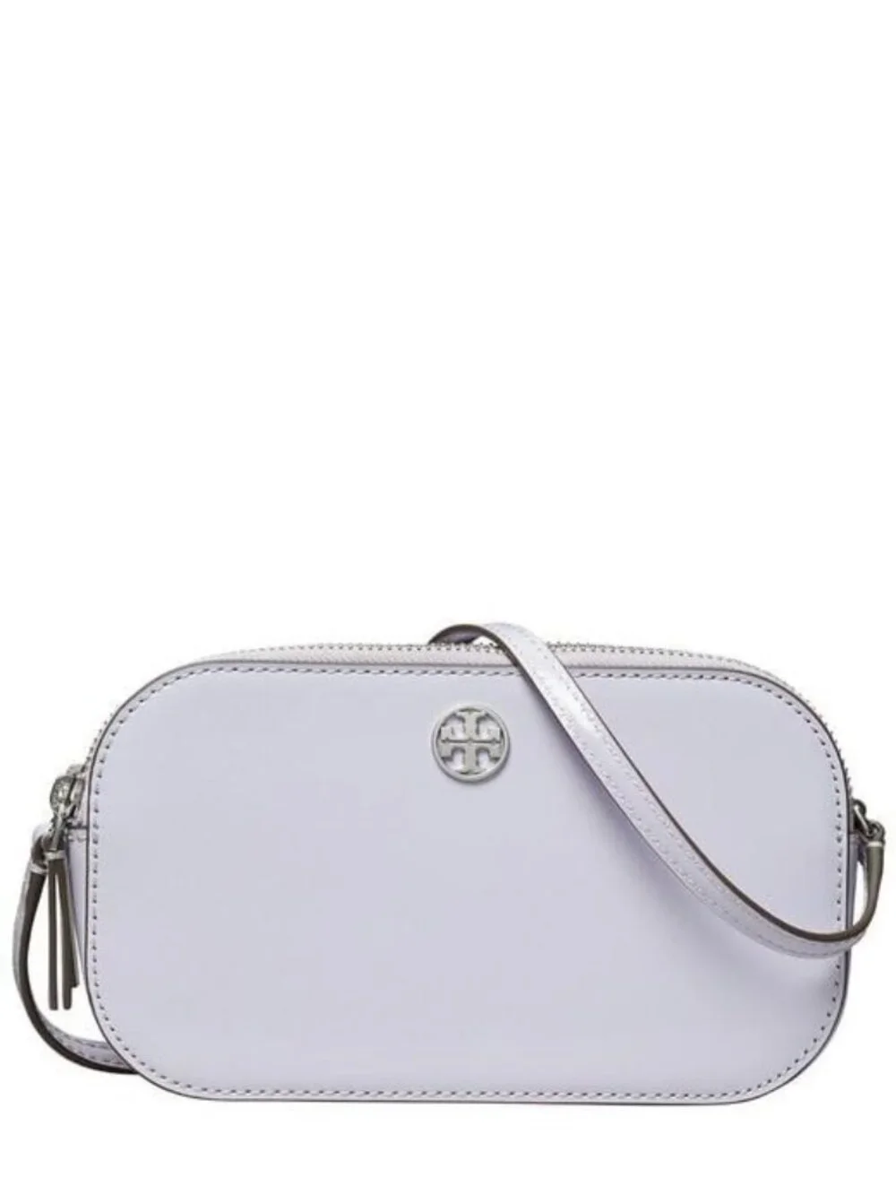 TORY BURCH Women's Metallic Smooth Camera Bag white Leather Crossbody